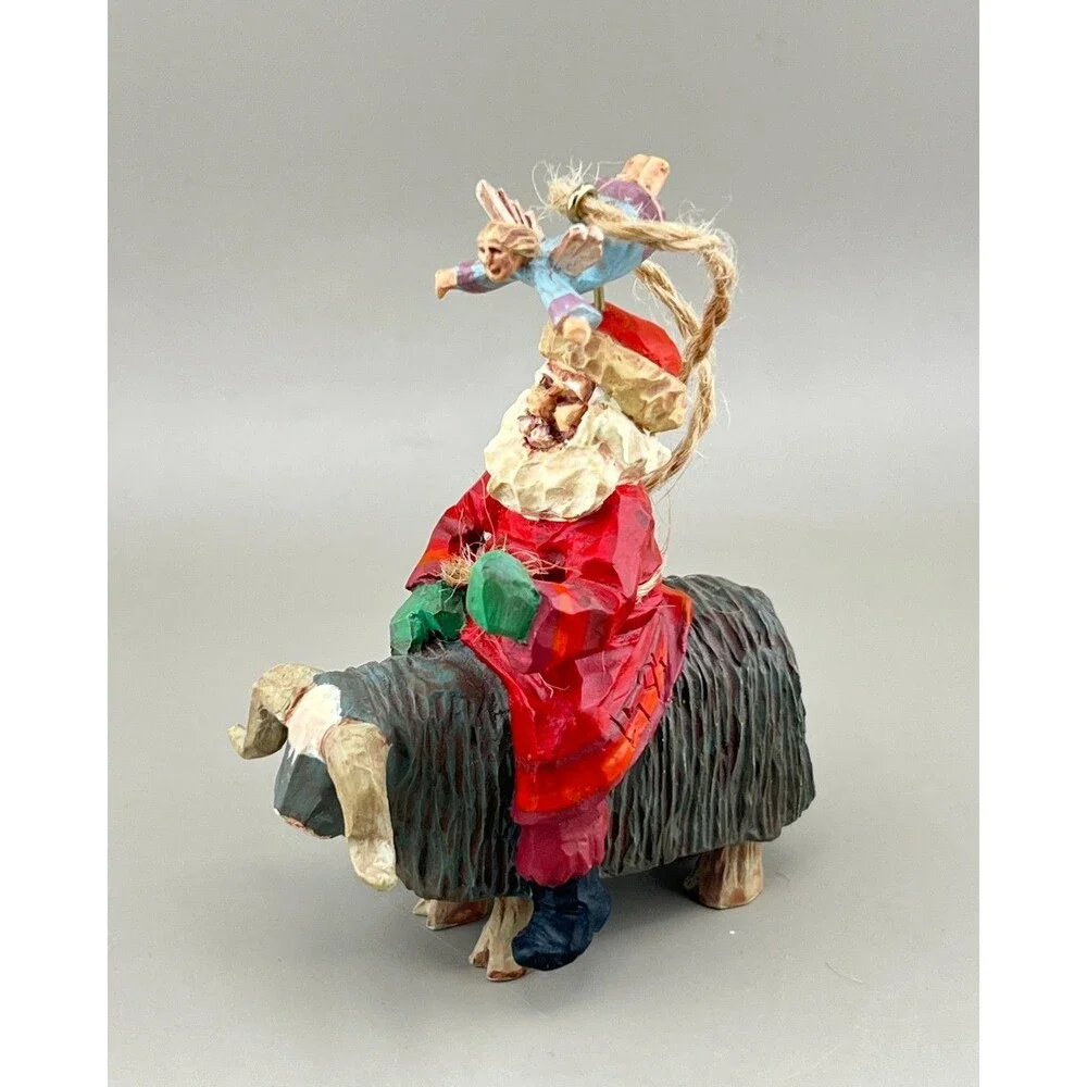 Vtg '95 Hallmark Keepsake Guiding Santa Ornament Folk Art Sun Moon Star Angel Ox